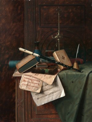 Still Life with Flute, Vase and Roman Lamp by William Michael Harnett Oil Painting