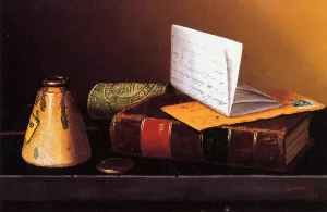 Still Life with Ink Bottle, Book and Letter also known as Still Life with Universal Gazetteer by William Michael Harnett Oil Painting