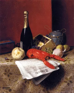 Still Life with Lobster, Fruit, Champagne and Newspaper by William Michael Harnett Oil Painting