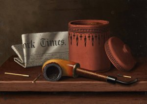 Still Life with New York Times, Tobacco Jar, Pipe and Matches by William Michael Harnett Oil Painting
