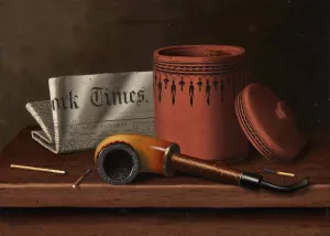 Still Life with New York Times, Tobacco Jar, Pipe and Matches Oil painting by William Michael Harnett