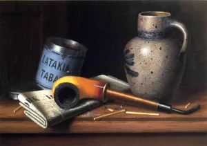Still Life with Pipe and Tobacco by William Michael Harnett Still Life with Pipe and Tobacco Oil painting by William Michael Harnett