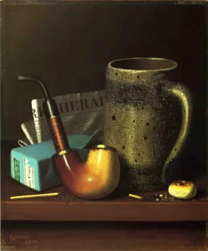 Still Life with Pipe, Mug and Newspaper by William Michael Harnett - Oil Painting Reproduction