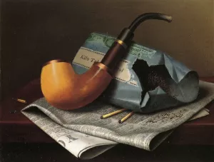 Still Life with Pipe, Newspaper and Tobacco Pouch painting by William Michael Harnett