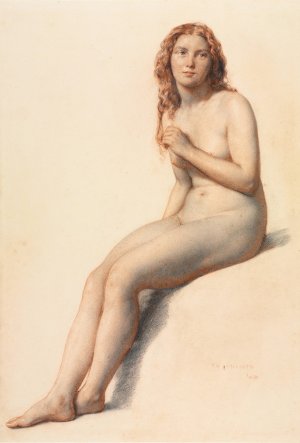 Female Nude, Seated, Three Quarter View from Front by William Mulready Oil Painting