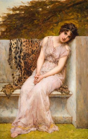Portrait Of A Young Woman Sitting On Marble Seat by William Oliver Oil Painting