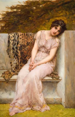 Portrait Of A Young Woman Sitting On Marble Seat by William Oliver Oil Painting