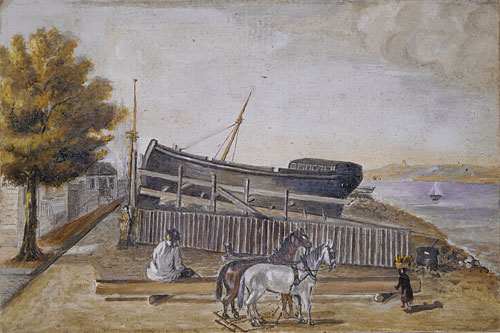 Main Product Photo of Berg's Ship Yard Painting by William P. Chappel