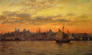 Boston Harbor at Sunset by William Partridge Burpee Oil Painting