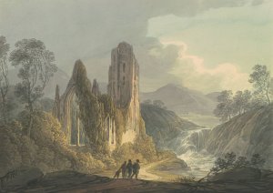 A Ruined Abbey by a Waterfall by William Payne Oil Painting