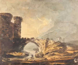 Landscape with a Castle and Bridge by William Payne Oil Painting