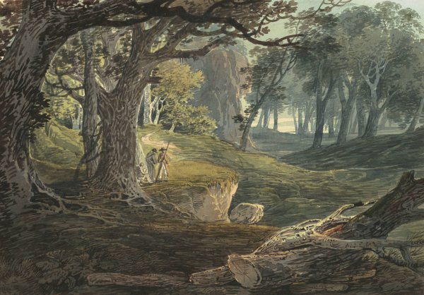Travellers in a Woodland Glade  by William Payne - Hand-Painted Oil Painting Reproduction