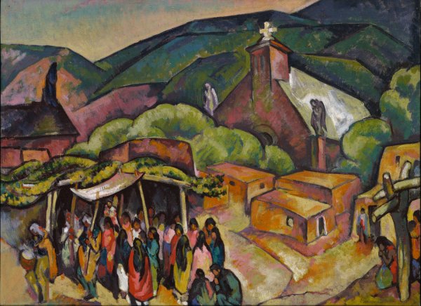 Feast Day; San Juan Pueblo  by William Penhallow Henderson - Hand-Painted Oil Painting Reproduction