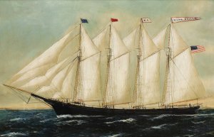 A Four Mast Schooner 'King Philip' by William Pierce Stubbs Oil Painting