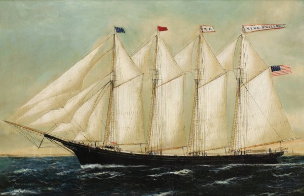 A Four Mast Schooner 'King Philip' by William Pierce Stubbs - Hand-Painted Oil Painting Reproduction