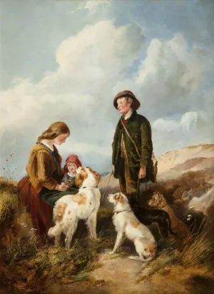 A Boy and a Girl with Hounds by William Powell Frith Oil Painting