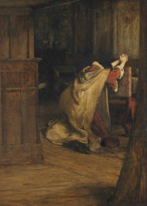 Hamlet and the King 'Pray I can not. - My words fly up, My thoughts remain below; Words without thoughts, never to heaven go'. Act III, Scene 3 by William Quiller Orchardson Oil Painting