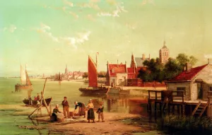 On The River Amstel, Amsterdam, Holland by William Raymond Dommersen - Oil Painting Reproduction
