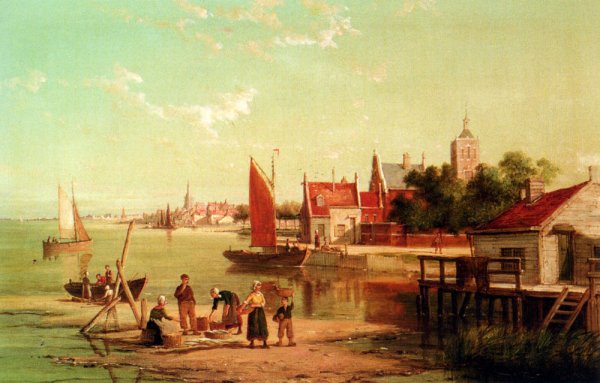On The River Amstel, Amsterdam, Holland by William Raymond Dommersen - Hand-Painted Oil Painting Reproduction