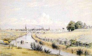 Jersey City with a Glimpse of New York From the Bergen Canal by William Rickarby Miller Oil Painting