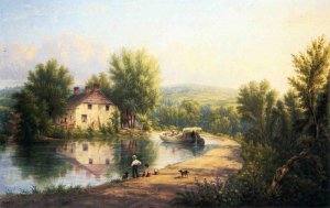 On the Rondout Canal, Rosendale by William Rickarby Miller Oil Painting