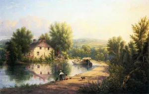 On the Rondout Canal, Rosendale by William Rickarby Miller Oil Painting