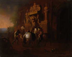 Horses at a Fountain by William Rimmer Oil Painting