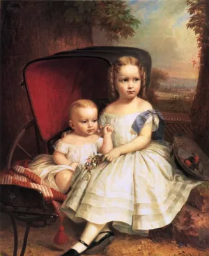 Portrait of Two Children, Helen and Alice Capron by William Ruthven Wheeler - Oil Painting Reproduction