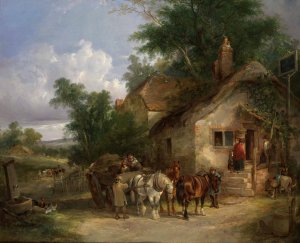 A Halt at the Inn by William Shayer Oil Painting