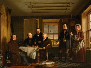 Discussing a Catch of Salmon in a Scottish Fishing-Lodge by William Shiels Oil Painting