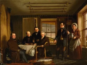 Discussing a Catch of Salmon in a Scottish Fishing-Lodge Oil painting by William Shiels