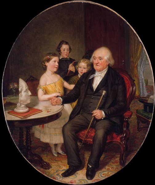 Great-Grand-Father's Tale of the Revolution—A Portrait of Reverend Zachariah Greene  by William Sidney Mount - Hand-Painted Oil Painting Reproduction