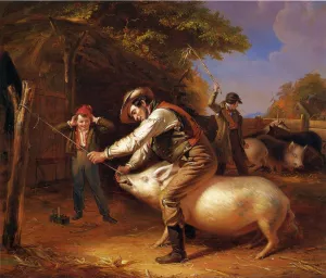 Ringing the Pig also known as Scene in a Long Island Farm-Yard by William Sidney Mount - Oil Painting Reproduction