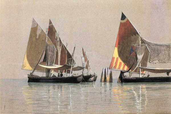 Italian Boats, Venice by William Stanley Haseltine - Hand-Painted Oil Painting Reproduction