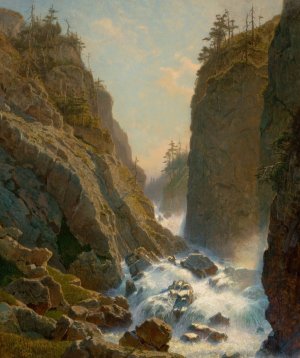 Mountain with Cascade by William Stanley Haseltine Oil Painting