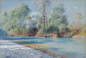 Traunstein River on the Road to Empfig, Bavaria by William Stanley Haseltine Oil Painting
