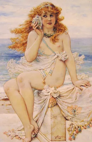 Nymph with Conch Shell by William Stephen Coleman - Oil Painting Reproduction