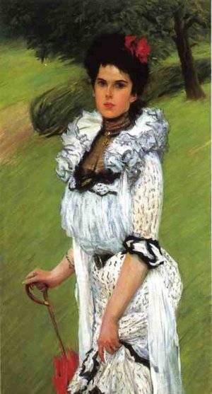 The White Dress: Portrait of a Young Woman in a Park Oil painting by William Thomas Smedley
