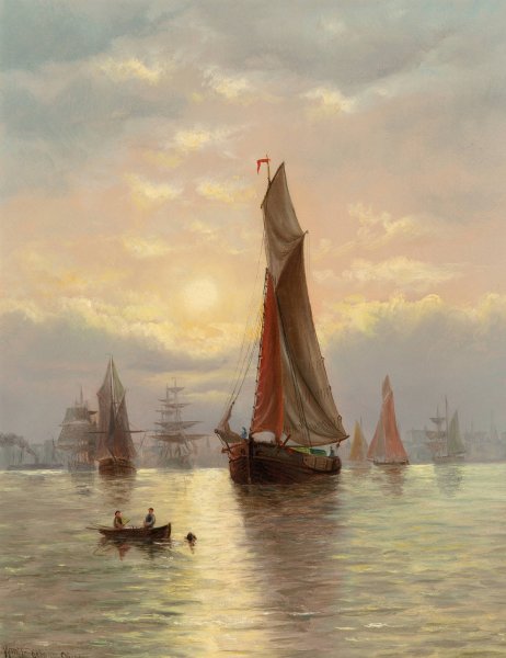 Harbor Scene by William Torgerson - Hand-Painted Oil Painting Reproduction