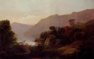 A Mountainous Lake Landscape by William Trost Richards Oil Painting
