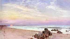 Beach with Rising Sun, New Jersey by William Trost Richards - Oil Painting Reproduction