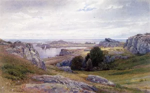 Coast with Sailboat, Newport painting by William Trost Richards