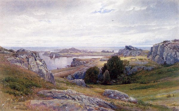 Coast with Sailboat, Newport by William Trost Richards - Hand-Painted Oil Painting Reproduction