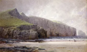 Fisherman on the Shore, Trebarwith Strand, Cornwall painting by William Trost Richards