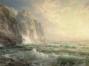 Rocky Cliff with Stormy Sea, Cornwall by William Trost Richards Oil Painting