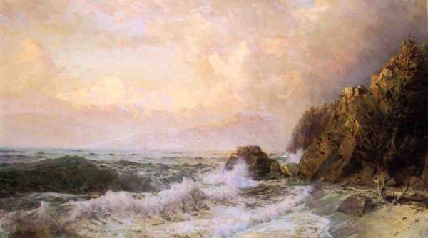 Main Product Photo of Rough Seas Near Snow Capped Mountains Painting by William Trost Richards