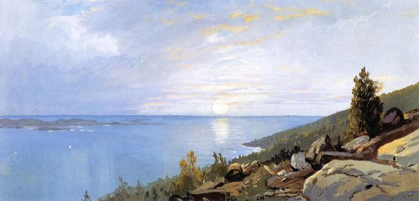 Main Product Photo of Sunrise over Schoodic Painting by William Trost Richards