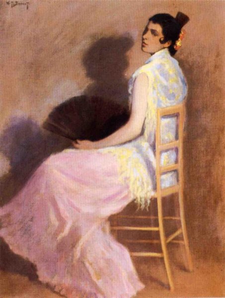 Spanish Woman with a Fan by William Turner Dannat - Hand-Painted Oil Painting Reproduction