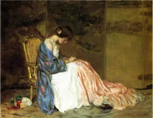 Girl Sewing - The Party Dress by William Wallace Gilchrist Jr. - Oil Painting Reproduction