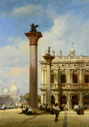 Figures in St Marks Square Venice by William Wilde Oil Painting